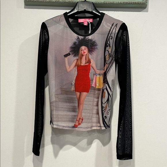 Dolls Kill clueless Cher Black and Red Graphic Long Sleeve mesh Y2K Top medium - Picture 4 of 8